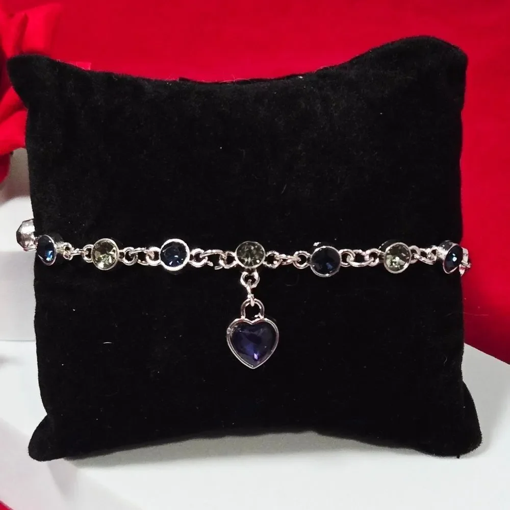 Elegant Blue Heart Crystal Bracelet Silver Stainless Steel Adjustable Feminine